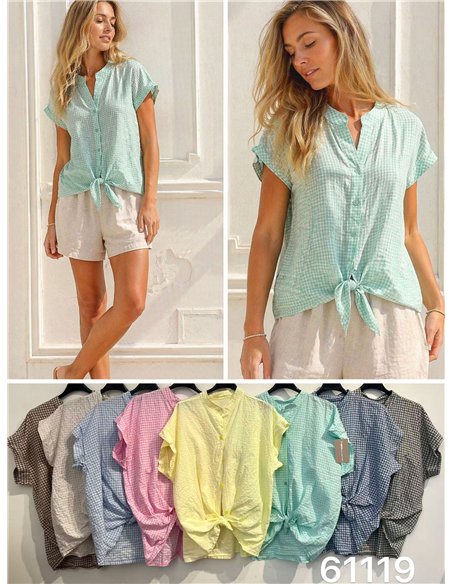 Gingham tie-front blouse