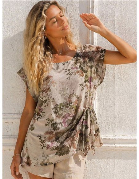 Floral blouse with side knot