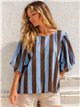 Puff-sleeve striped blouse