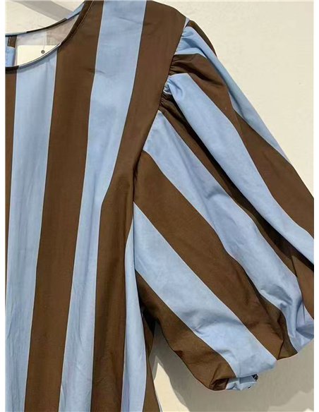 Puff-sleeve striped blouse