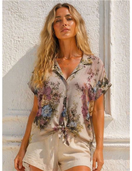 Tie-front floral shirt