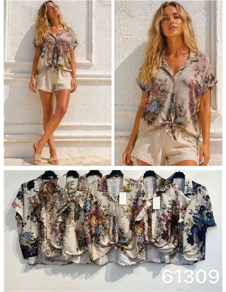 Tie-front floral shirt