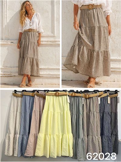 Ruffled gingham midi skirt with belt 2