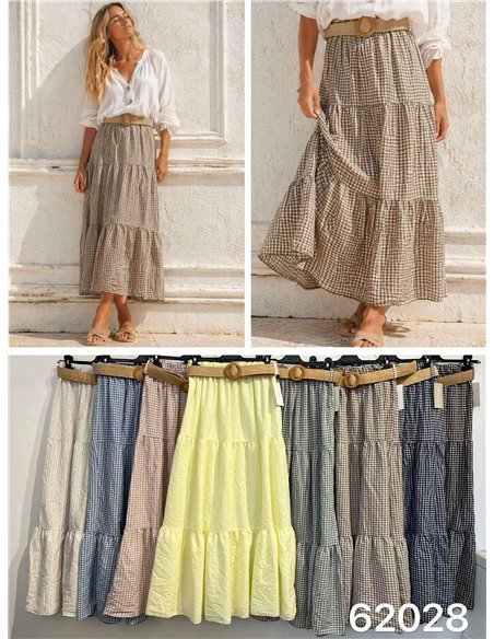 Ruffled gingham midi skirt with belt