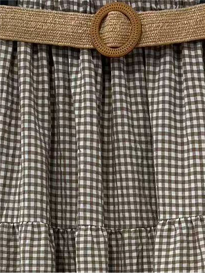 Ruffled gingham midi skirt with belt