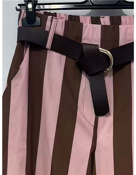 Belted striped barrel trousers