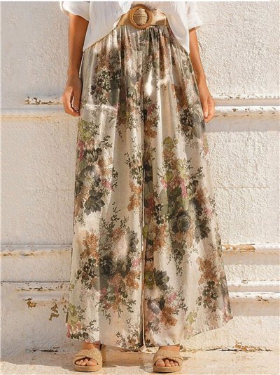 Belted floral palazzo trousers