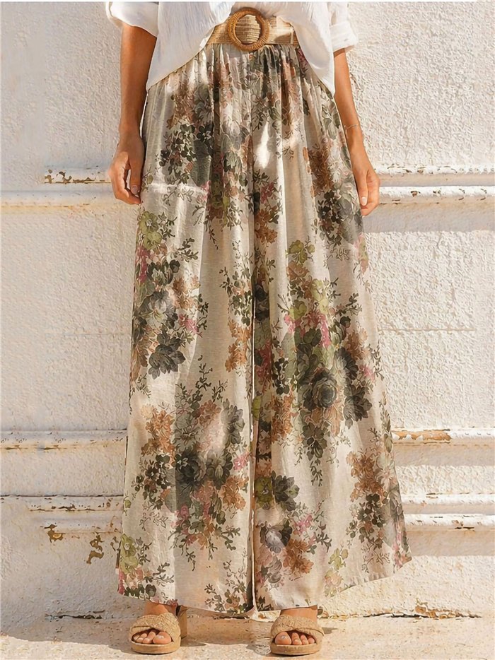 Belted floral palazzo trousers