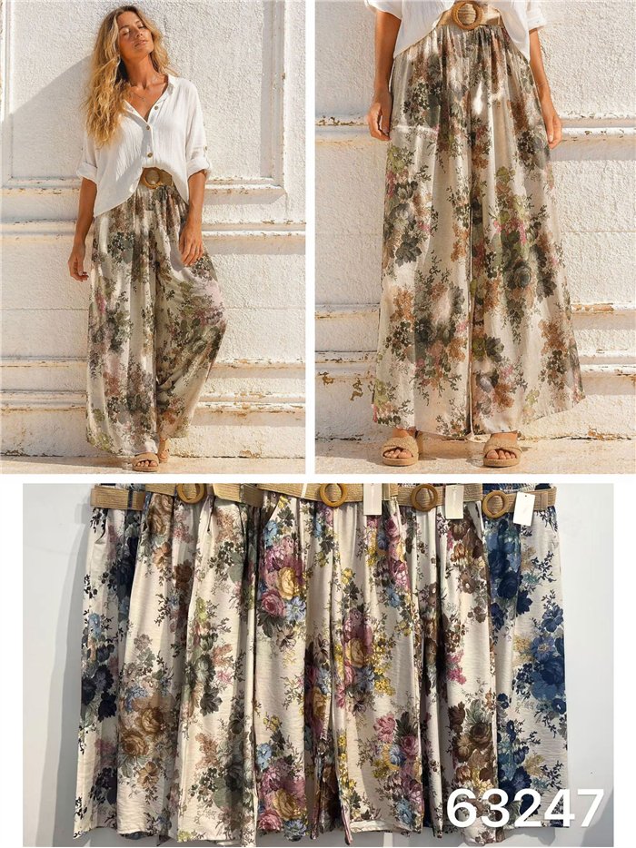 Belted floral palazzo trousers