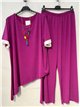 Conjunto talla grande blusa lycra asimétrica con collar y pantalón