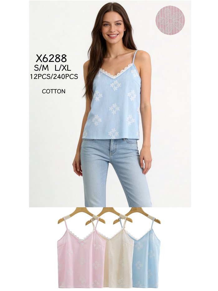 Top rayas estampado flores con encaje