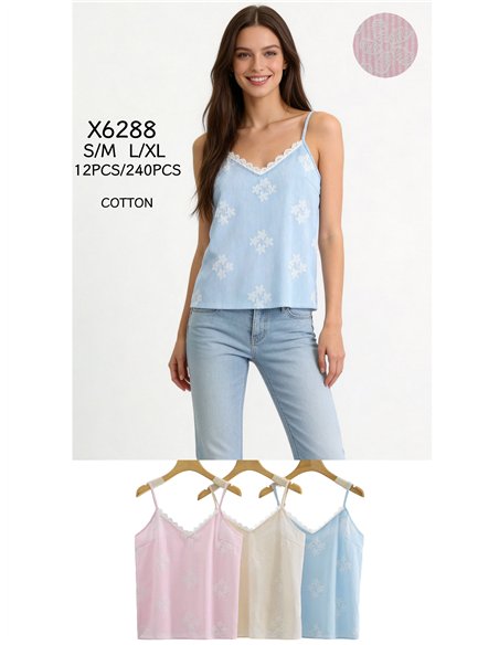 Top rayas estampado flores con encaje