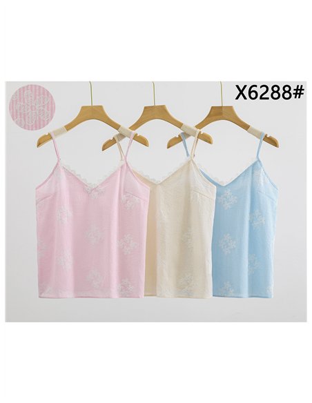 Top rayas estampado flores con encaje