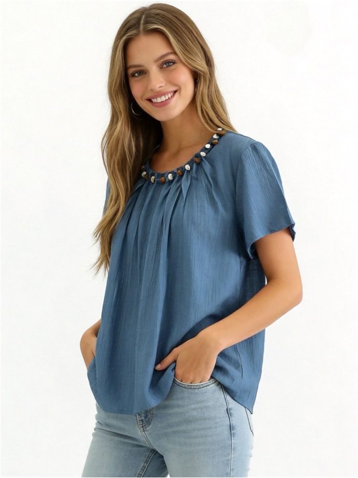 Blusa fluida con detalle abalorios