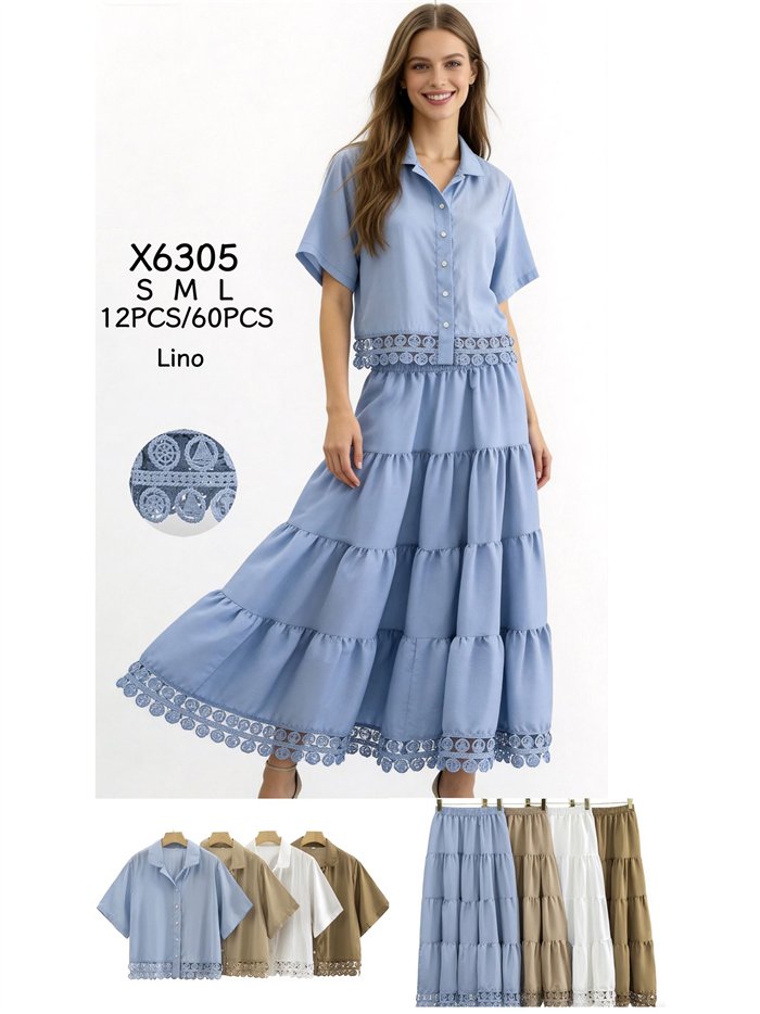 Conjunto camisa puntilla calada y falda