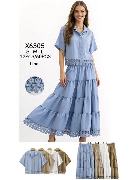 Conjunto camisa puntilla calada y falda