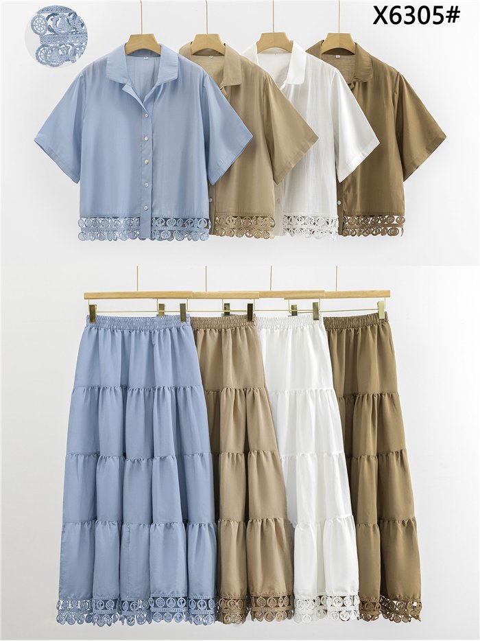 Conjunto camisa puntilla calada y falda