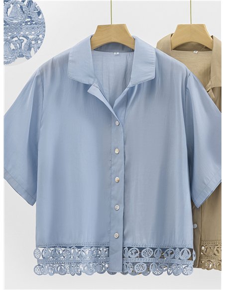 Conjunto camisa puntilla calada y falda