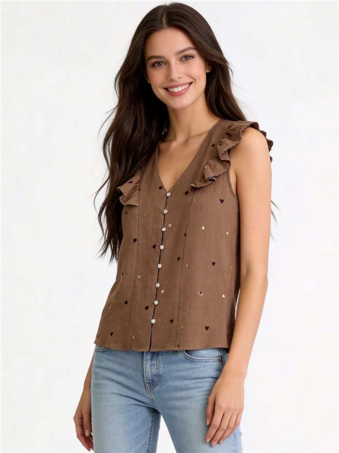 Blusa corazoncitos bordados con volante