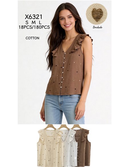 Blusa corazoncitos bordados con volante