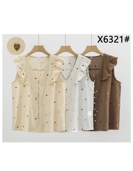 Blusa corazoncitos bordados con volante