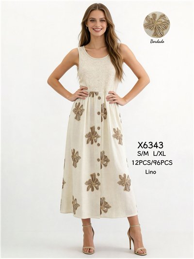 Vestido midi de linho bordado 2