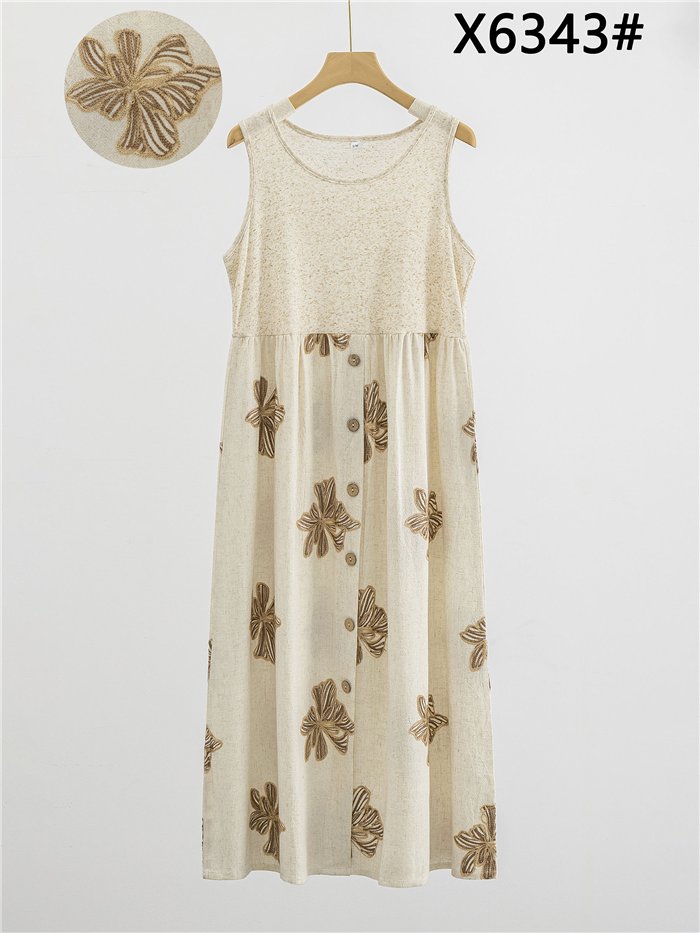 Vestido midi de linho bordado