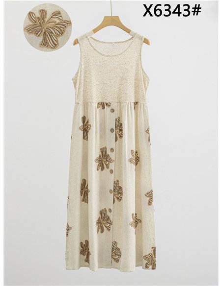 Vestido midi de linho bordado