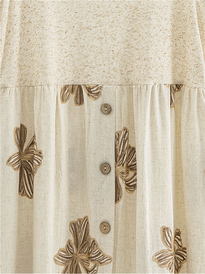 Vestido midi de linho bordado