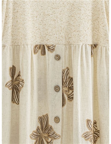 Vestido midi de linho bordado