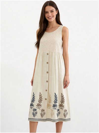 robe midi en lin brodée de fleurs