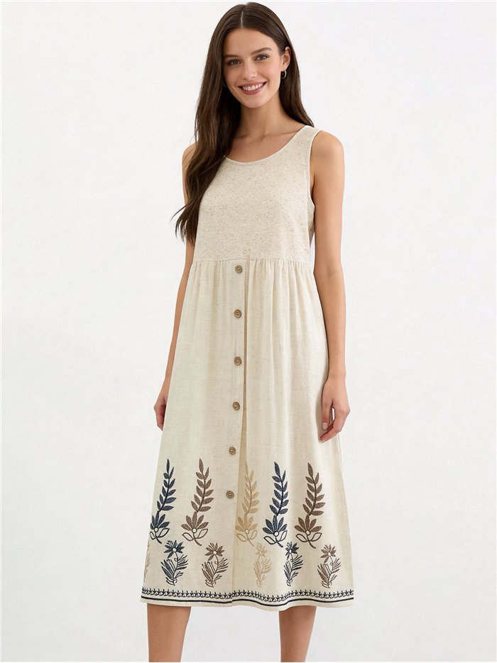 robe midi en lin brodée de fleurs