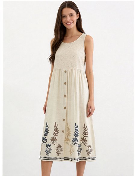 robe midi en lin brodée de fleurs