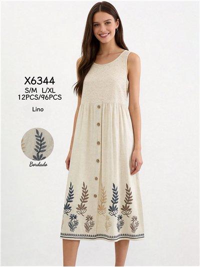 robe midi en lin brodée de fleurs 2