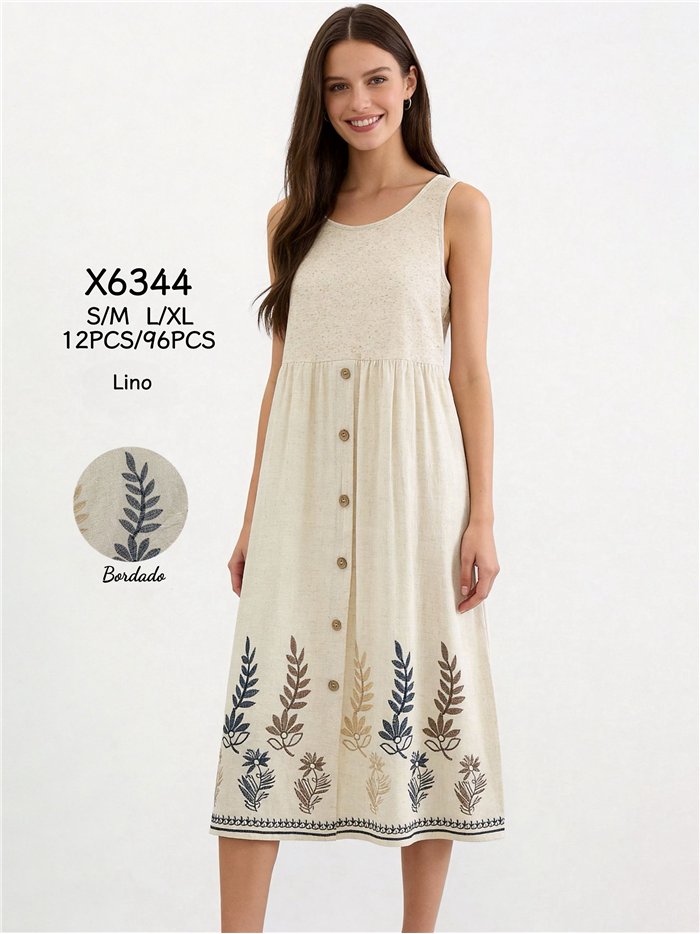 robe midi en lin brodée de fleurs