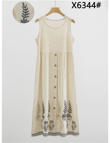 robe midi en lin brodée de fleurs