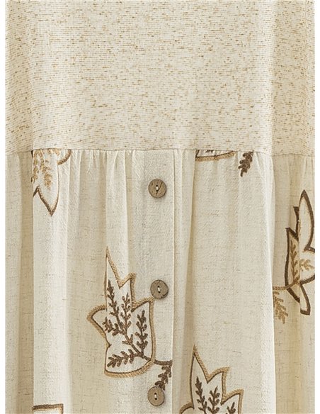 Leinen-Midikleid mit gestickten Blättern