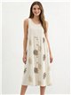 Robe midi en lin avec broderies de feuilles