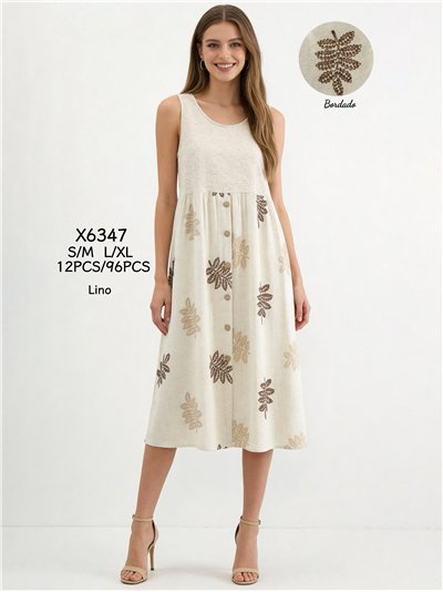 Robe midi en lin avec broderies de feuilles 2