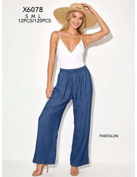 Pantalón wide-leg efecto lino de cintura elástica