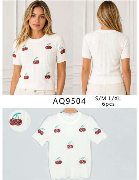 haut en maille brodé de cerises