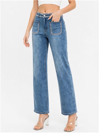 Jeans rectos bordado bolsillos