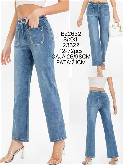 Jeans rectos bordado bolsillos 2