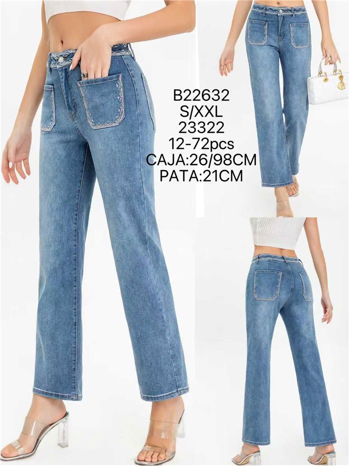 Jeans rectos bordado bolsillos