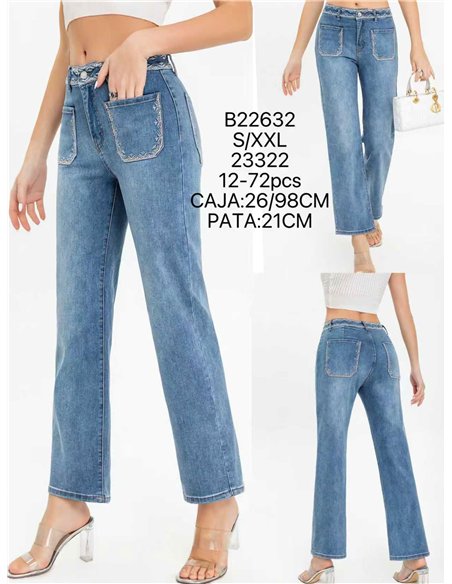 Jeans rectos bordado bolsillos