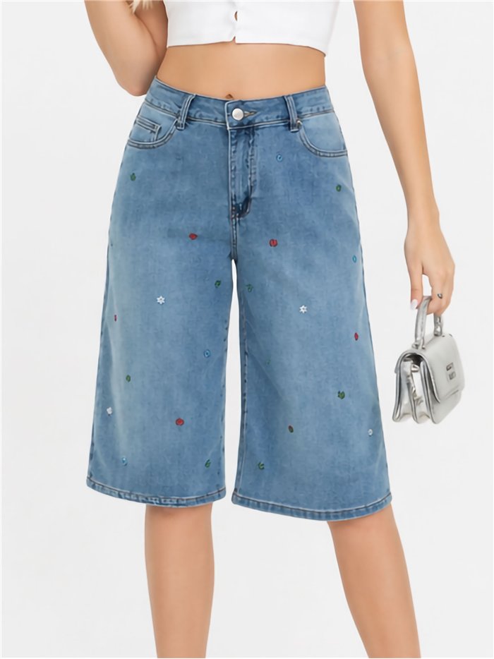 Jeans culotte bordados