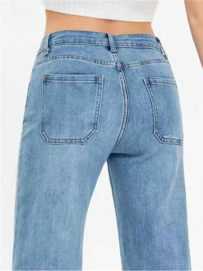 Jeans wide leg bolsillos parche