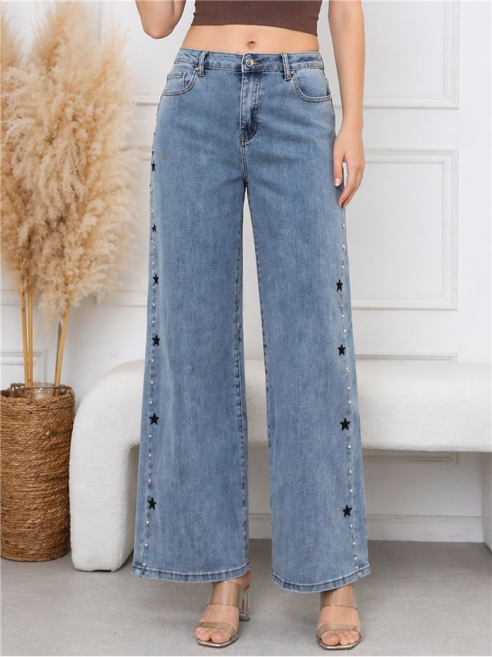 Jeans wide leg estrellas y tachas