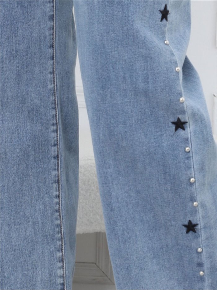 Jeans wide leg estrellas y tachas