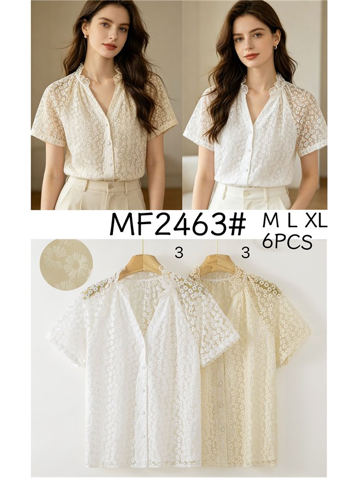 Camicetta in pizzo floreale con colletto a balze